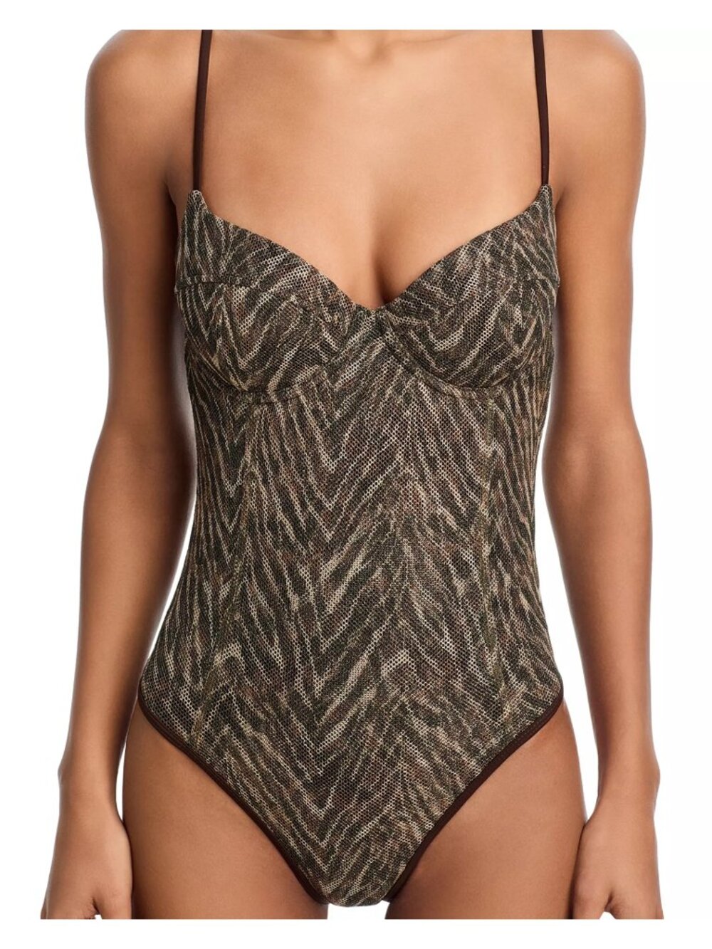 NWT Ramy Brook Jayda Printed Underwire One Piece Brown Zebra Size Medium
